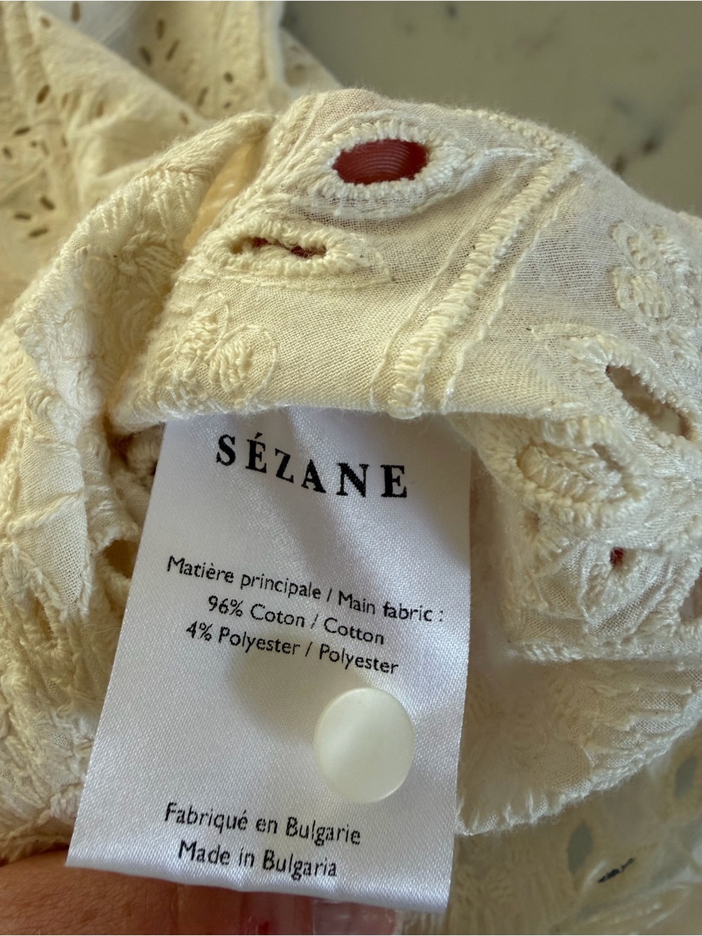 Sezane Cream Eyelet Ruffle-Neck Blouse - Picture 4 of 6